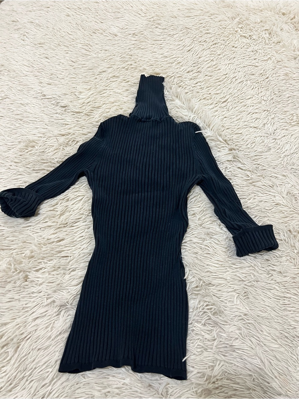 bebe Black Ribbed Turtleneck Long Sleeve Dress